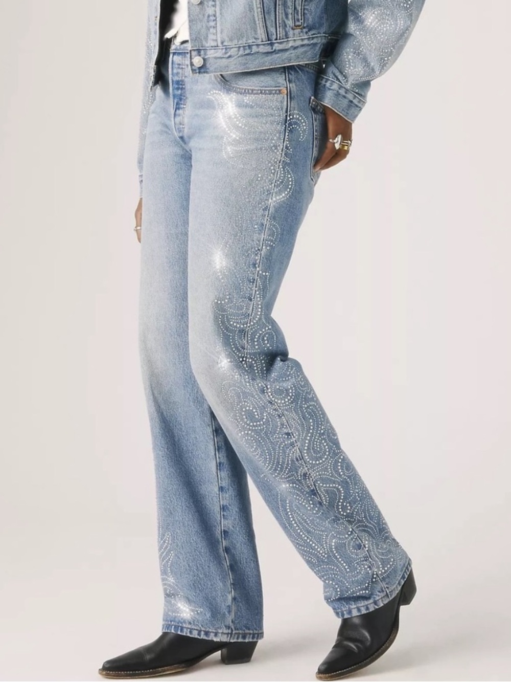 Levi's X Beyonce 90's 501 Jeans with Rhinestone Swirl Detail size 28x30